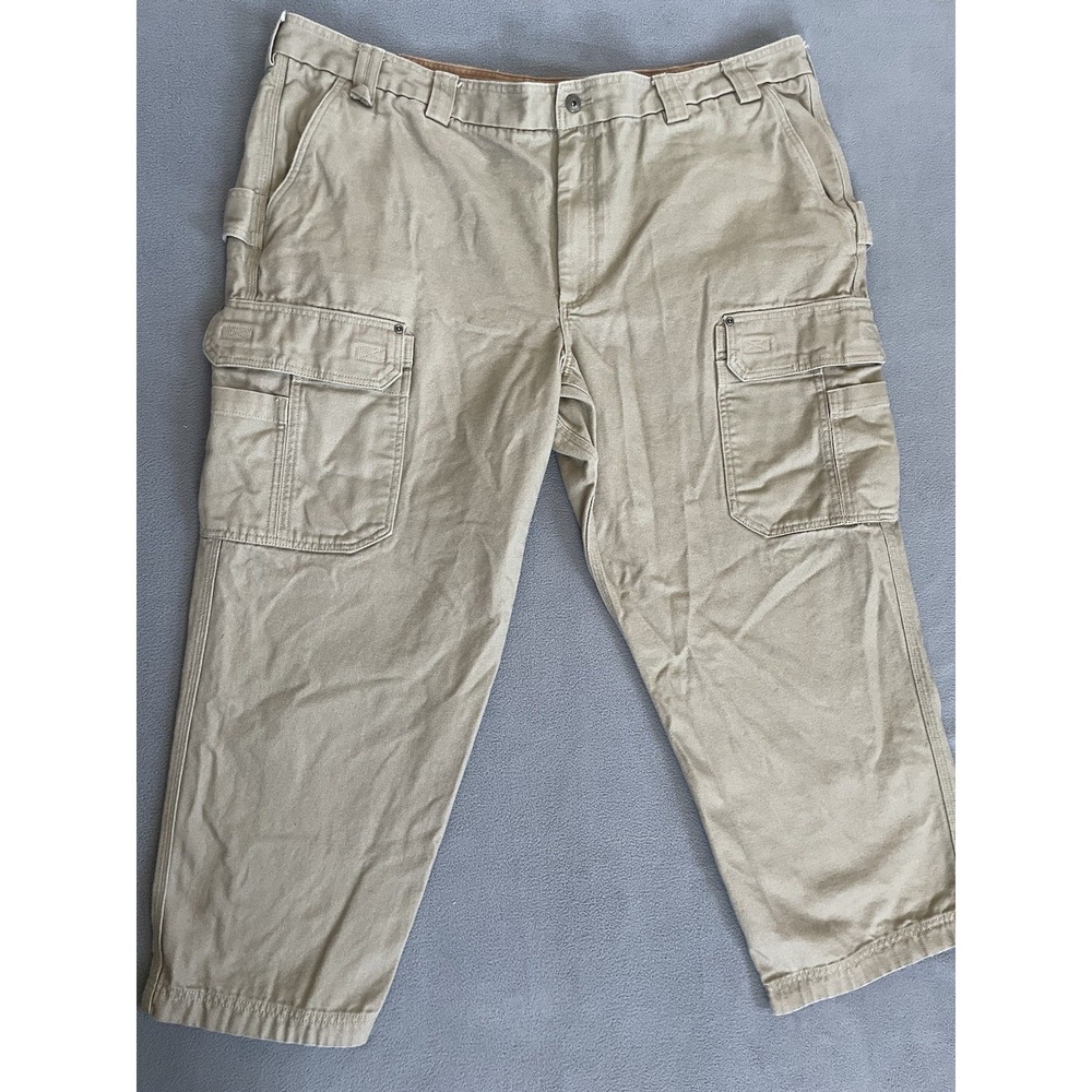Duluth Pants Mens 50x30 Fire Hose Relaxed Fit Cargo Work Pants Desert Khaki